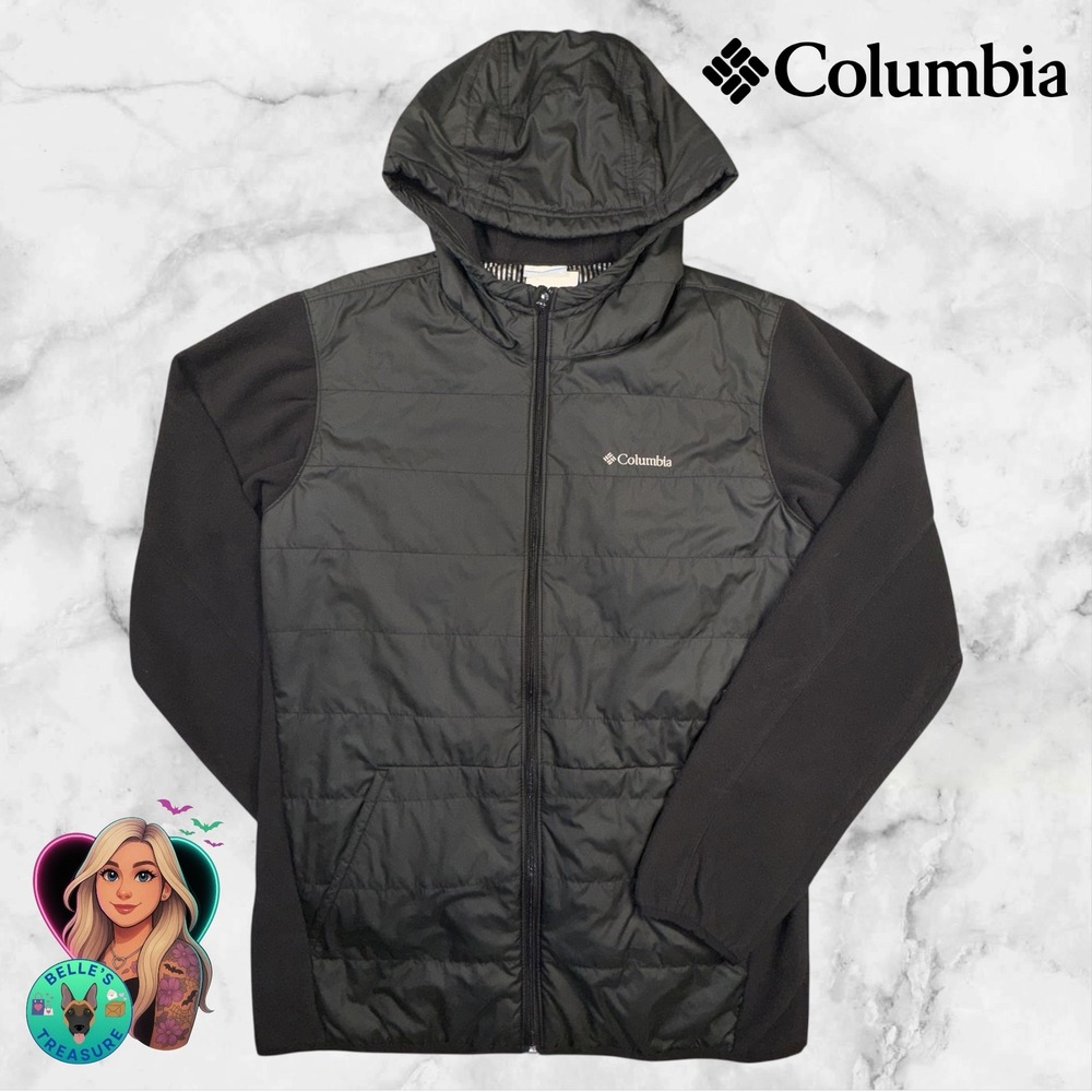 Columbia Men's M Thermacoil Fleece‎ Hooded Jacket Hybrid Puffer Insulated Black